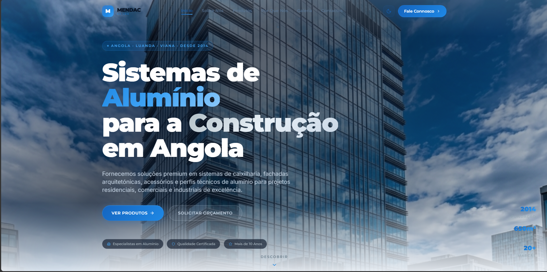 Website Mendac Su Lda - Sistemas de Alumínio